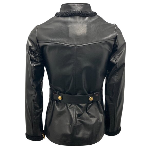 Chanel Black / Burgundy Belted Zip-front Leather Jacket - Picture 3 of 6
